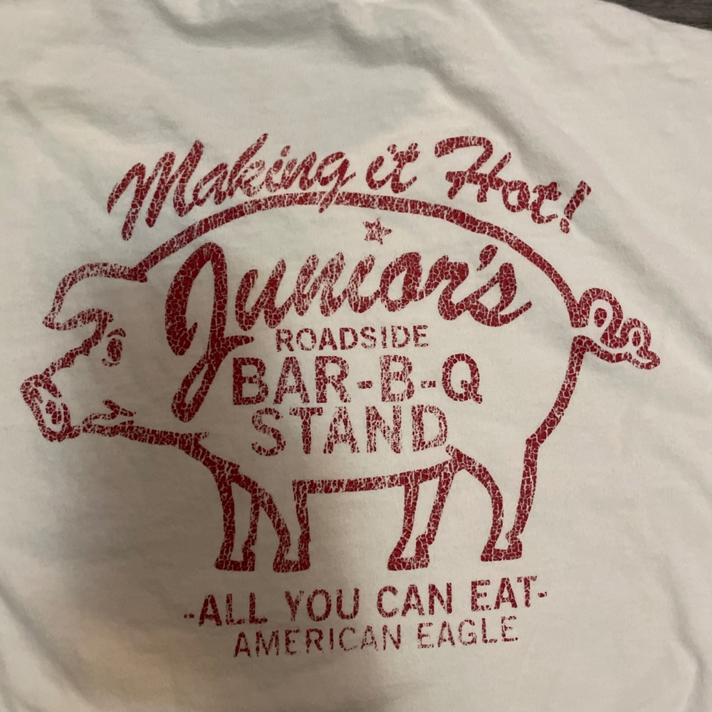 American Eagle Juniors Roadside BBQ Stand Graphic T-Shirt White Mens XL y2k - Picture 5 of 6